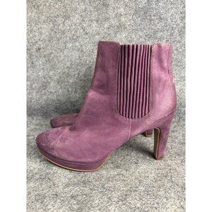 Ecco Ankle Boots Womens Size 39 Purple Leather Heeled Platform Booties Slip On